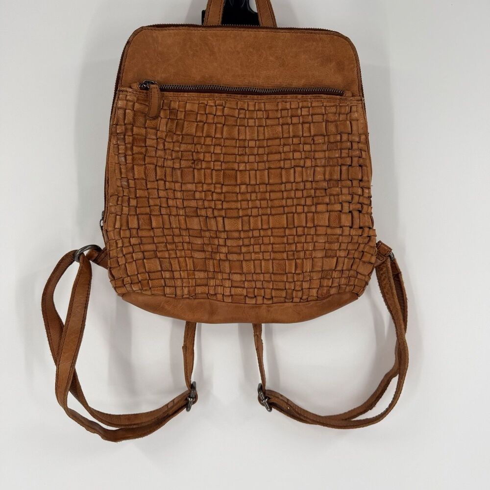 Vilenca Holland Brown Woven Leather Backpack Purse